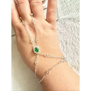 Emerald Green cubic zirconia finger chain bracelet